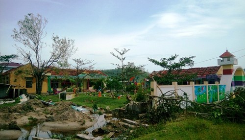 Toàn cảnh trường mầm non xã Quảng Đông sau khi bão tan