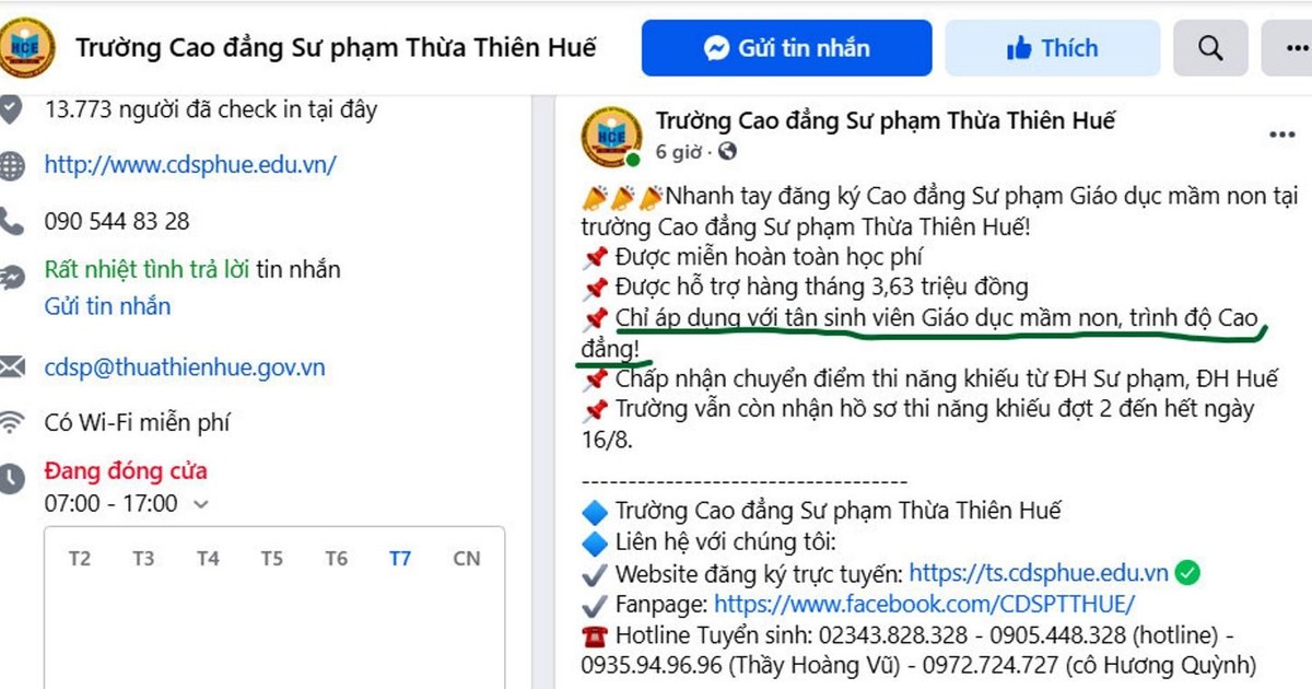 Phụ huynh lo lắng vì thông tin trên fanpage của Cao đẳng sư phạm Huế | Giáo  dục Việt Nam