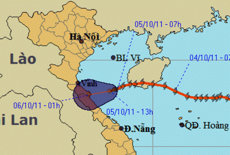 01h đêm nay, áp thấp sẽ nằm trên khu vực đất liền các tỉnh Hà Tĩnh - Quảng Bình với sức gió mạnh cấp 6.