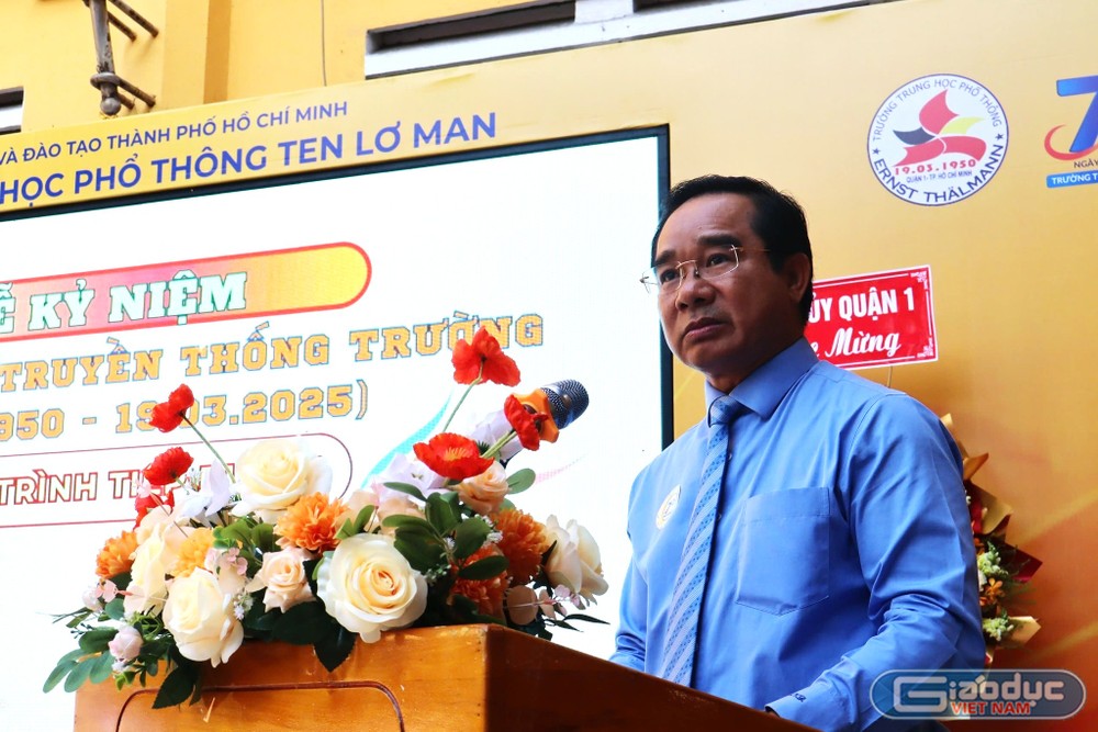 Chủ tịch Ủy ban Nhân dân Thành phố Hồ Chí Minh Nguyễn Văn Được phát biểu tại buổi lễ (ảnh: V.D) gdvn_CTDuoc.jpg