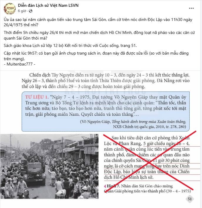Bài đăng xuyên tạc trên mạng xã hội Facebook có tên “Diễn đàn Lịch sử Việt Nam LSVN”. Ảnh chụp màn hình. adxsc.JPG