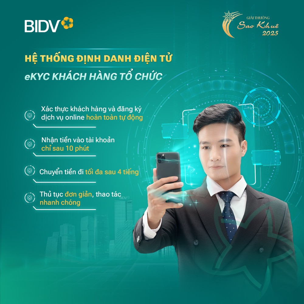Hệ thống định danh điện tử (eKYC) giúp khách hàng tổ chức mở tài khoản và đăng ký dịch vụ ngân hàng điện tử của BIDV bằng phương thức trực tuyến. Ảnh 2.jpg