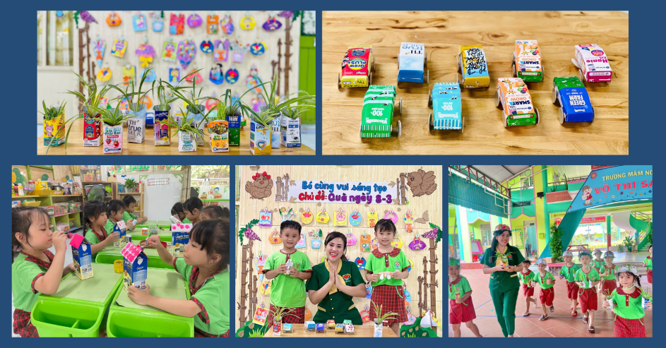 Những sản phẩm tái chế cùng các hoạt động trải nghiệm đa dạng được cô Tuyền và nhà trường tổ chức thường xuyên cho các em học sinh. (Ảnh: NVCC) unnamed (95).png