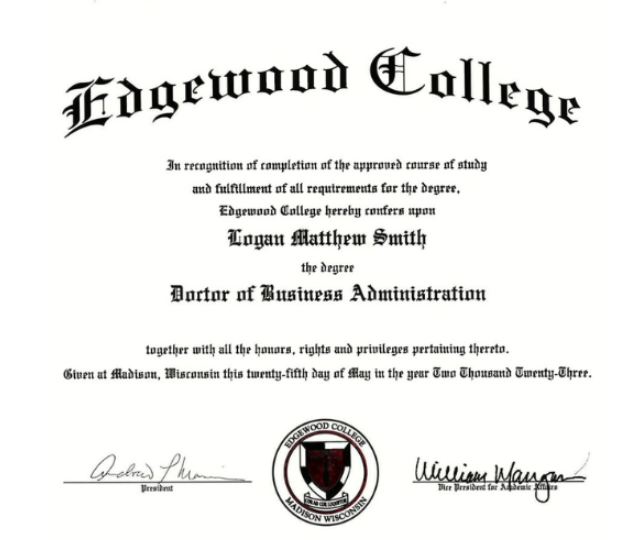 Mẫu văn bằng được Edgewood College trao cho người học. truong-cao-dang-edgewood.png