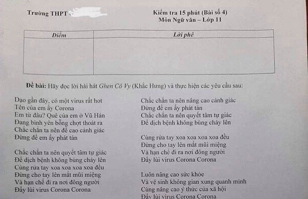 Một đề kiểm tra Ngữ văn nhiều sạn