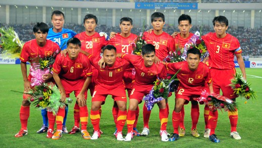 Đội hình ra sân của tuyển Việt Nam trong trận gặp Indonesia.