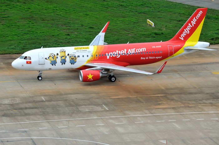 Để đánh dấu sự hợp tác giữa Vietjet với hãng phim Universal (Mỹ) và Illumination Entertainment (Pháp) Vietjet đã ra mắt Tàu bay mang hình ảnh các nhân vật hoạt hình nổi tiếng “Minions” (ảnh nguồn Vietjet cung cấp)