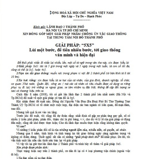 Kiến nghị về giải pháp &quot;5X5&quot; của ông Mai Trọng Tuấn - ảnh chụp lại văn bản.