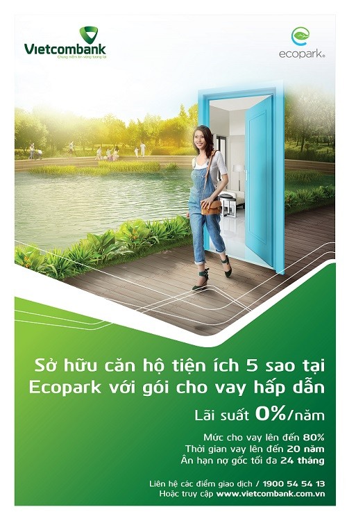Khách hàng vay mua căn hộ Cảnh Hồ thuộc Khu đô thị Ecopark tại Vietcombank sẽ được ưu đãi lãi suất hấp dẫn chỉ từ 0%/năm.