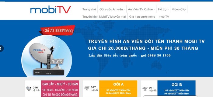 Trên trang website của Truyền hình An Viên (https://anvientv.net) đã thay bằng giao diện hình ảnh MobiTV - ảnh chụp màn hình.