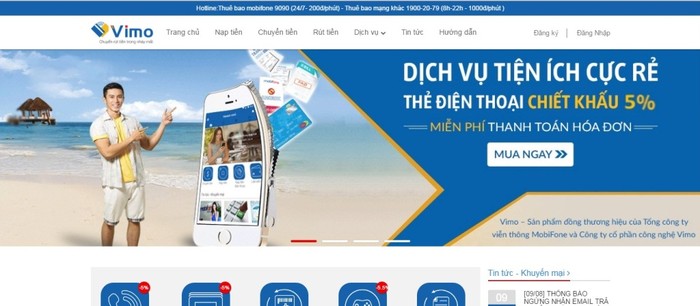 Trang website Vimo.vn - ảnh chụp màn hình.