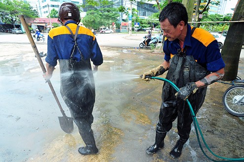 Công việc được hoàn thành vào gần trưa.