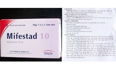Hộp thuốc viên tránh thai khẩn cấp Mifestad 10 và hướng dẫn sử dụng.