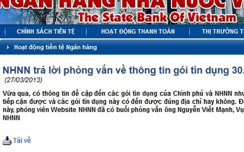 Ngân hàng Nhà nước đăng tải chính thức trên website của mình để bác bỏ phát ngôn của một thứ trưởng của Bộ Kế hoạch và Đầu tư.