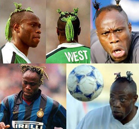 Taribo West, cựu hậu vệ nổi tiếng của Inter và đội tuyển Nigeria với kiểu tóc độc đáo.