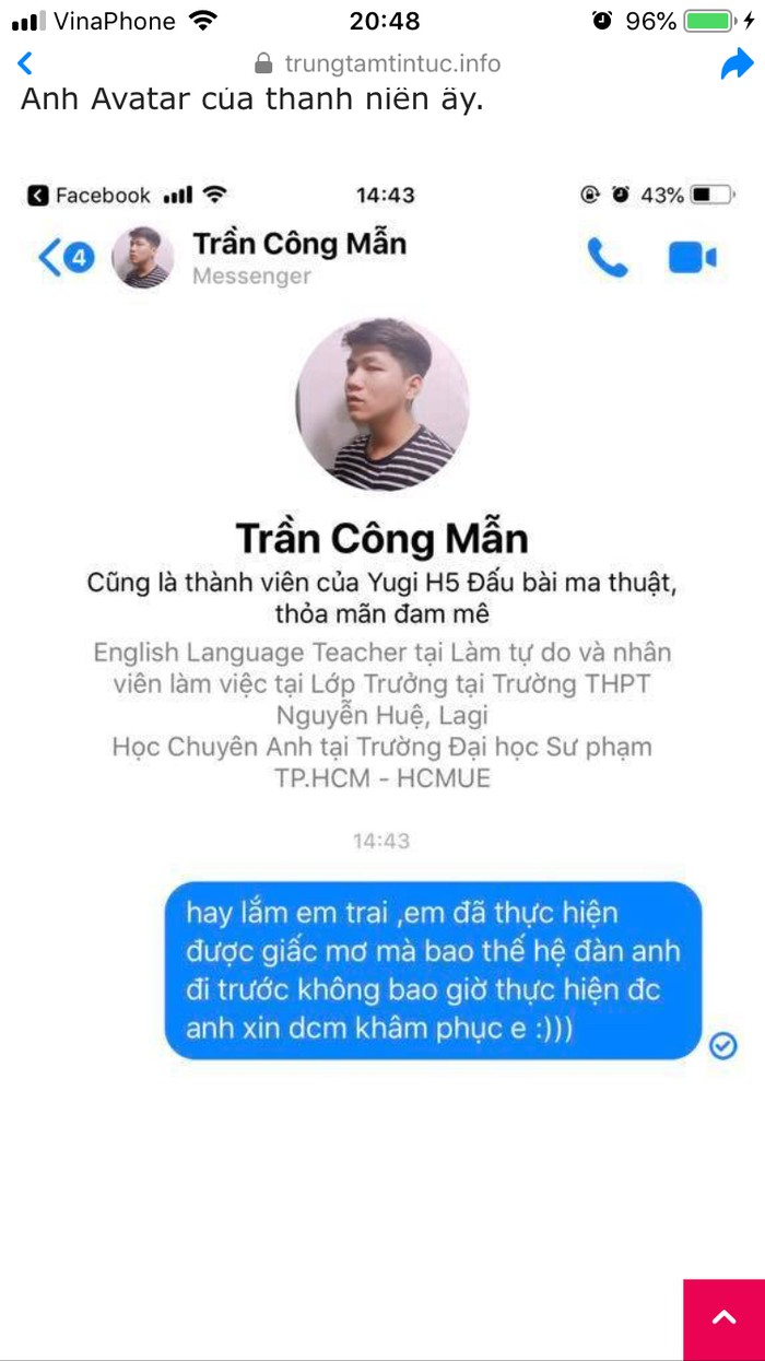 Một trong những trang mạng đăng những điều không thật về em Trần Công Mẫn