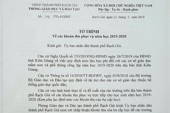 Tờ trình số 214/TTr-PGDĐT. (Ảnh: A.M)