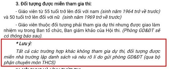 Một số điểm lưu ý mang tính bắt buộc giáo viên phải tham gia Hội thi trong Công văn của Phòng Giáo dục huyện Kỳ Sơn (Ảnh cắt từ Công văn)