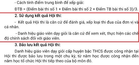 Kết quả Hội thi để căn cứ đánh giá xếp loại thi đua của đơn vị, đây là một trong những điều vi phạm tinh thần chỉ đạo của Bộ Giáo dục (Ảnh cắt từ Công văn hướng dẫn của Phòng Giáo dục huyện Kỳ Sơn).