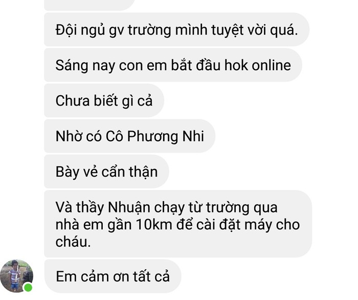 Tin nhắn của phụ huynh gửi về trường.