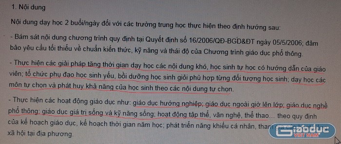 Công văn 7291/BGDĐT-GDTrH của Bộ Giáo dục và Đào tạo về việc Hướng dẫn dạy học 2 buổi/ngày đối với các trường trung học