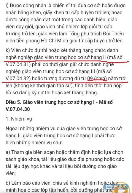 Thông tư mới quy định giáo viên trung học cơ sở hạng III lên chức danh giáo viên trung học cơ sở hạng II phải có thời gian giữ chức danh giáo viên trung học cơ sở hạng III hoặc tương đương từ đủ 9 (chín) năm trở lên