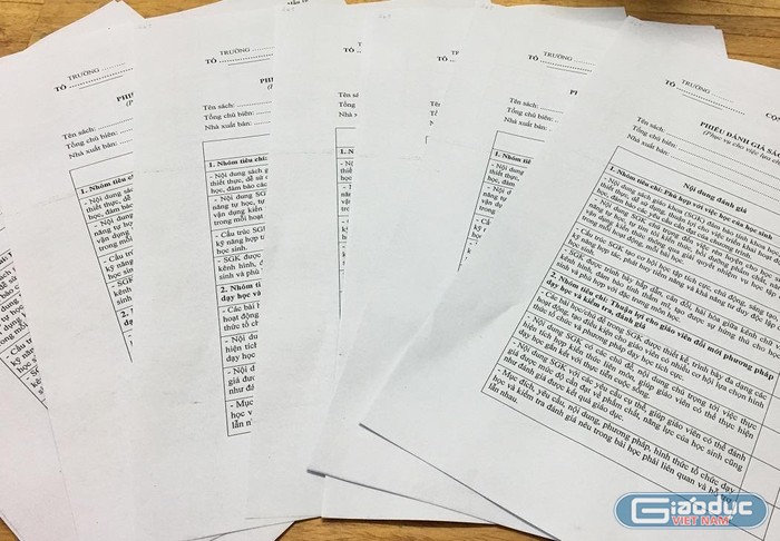 Một giáo viên được phát 17 tờ giấy thế này để bình chọn sách giáo khoa (Ảnh Đỗ Quyên)