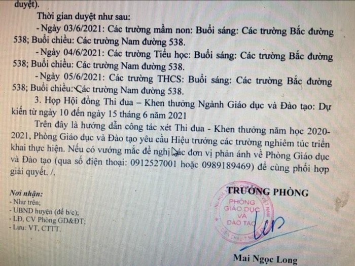 Ảnh chụp Công văn 604/PGD&ĐT-CTTT của Phòng Giáo dục và Đào tạo Diễn Châu-Nghệ An (Ảnh giáo viên cung cấp)