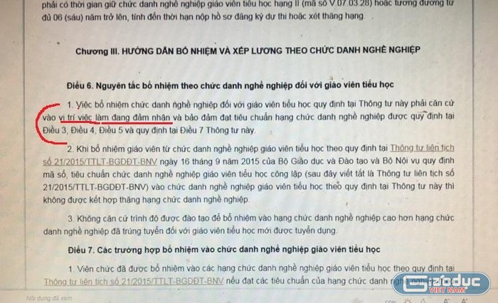 Nhiều giáo viên giỏi, có nhiều thành tích bị xuống hạng do nguyên tắc bổ nhiệm này (Ảnh chụp Thông tư 02/2021)