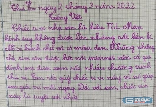 Đề bài yêu cầu tả về đồ vật mà em yêu thích (Bài làm của học sinh lớp 2)