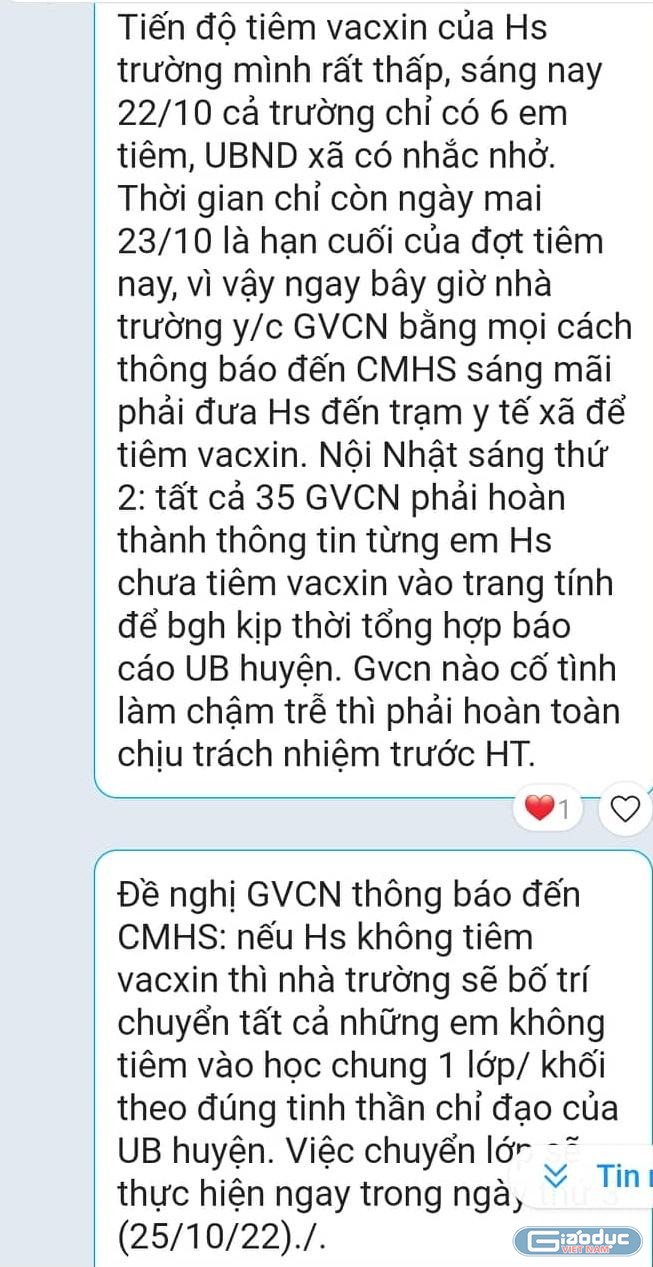 Tin nhắn giáo viên nhận được (Ảnh giáo viên cung cấp)