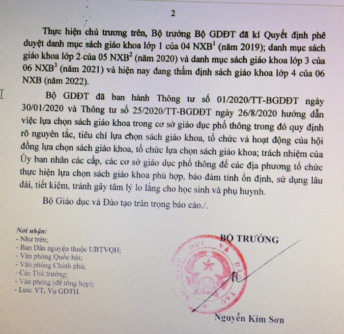 Công văn trả lời cử tri tỉnh Bình Thuận của Bộ Giáo dục và Đào tạo. (Ảnh chụp)