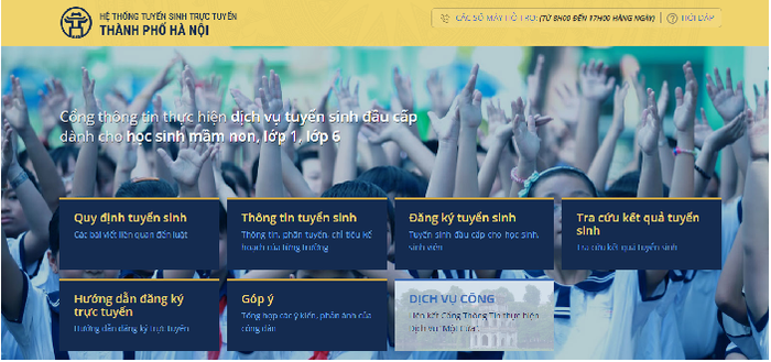 Cổng thông tin đăng ký tuyển sinh đầu cấp trực tuyến của thành phố Hà Nội (Ảnh: V.N)