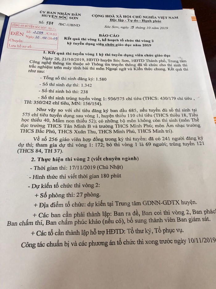 Thông báo về kỳ thi tuyển viên chức tại huyện Sóc Sơn (Ảnh:V.N)