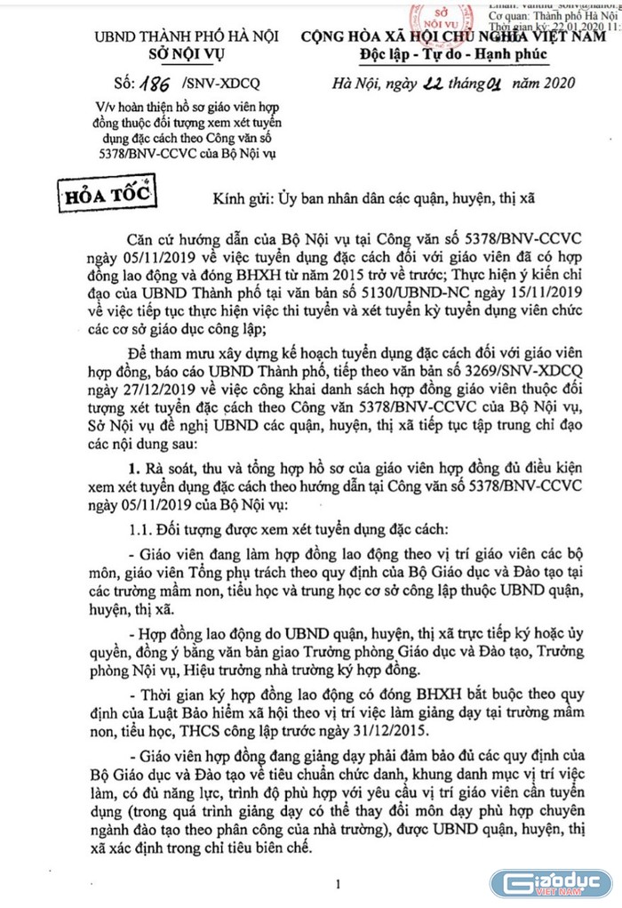 Đối tượng và điều kiện xét đặc cách cho giáo viên hợp đồng tại Hà Nội (Ảnh:V.N)