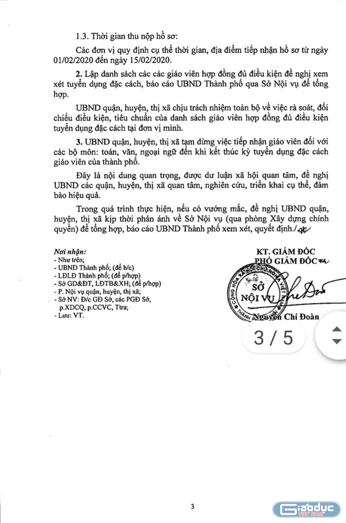 Thời gian giáo viên hợp đồng lâu năm nộp hồ sơ xét đặc cách trước ngày 15/2/2020 (Ảnh:V.N)