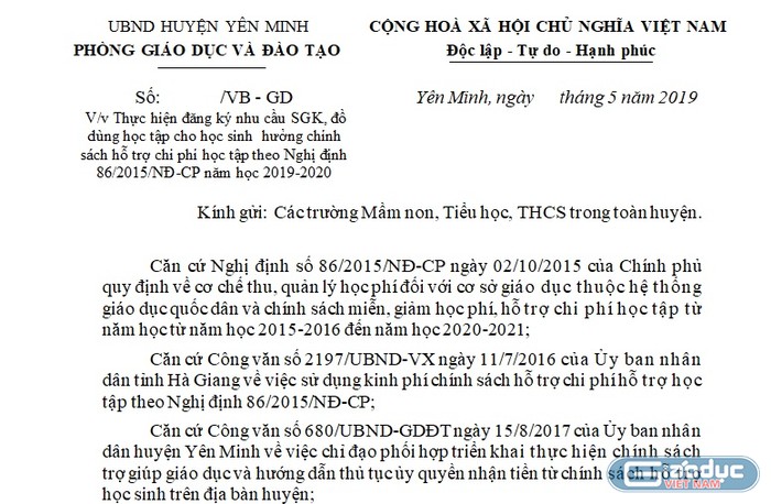 Văn bản chỉ đạo của Phòng giáo dục Yên Minh (Ảnh:V.N)