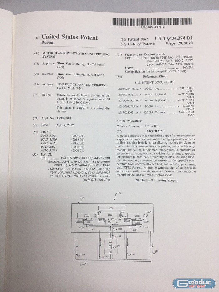 Bằng sáng chế USPTO của Tiến sĩ Thùy Vân (Ảnh:V.N)