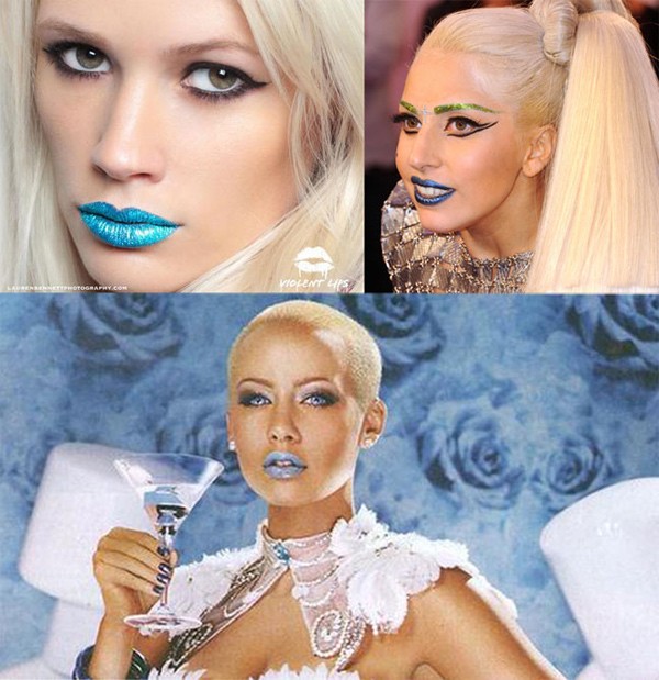 Hai cô nàng Lady Gaga và Amber Rose lại chọn cho mình màu môi xanh lét. Với Lady Gaga, màu môi này khiến cô nàng "quái" hơn, còn Amber Rose lại quyến rũ một cách lạ lùng.