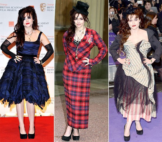 Helena Bonham Carter tại Orange British Academy Film Awards ởLondon; tại Lễ phong chức ở Cung điện Buckingham, London; tại buổi công chiếu Dark Shadows ở London