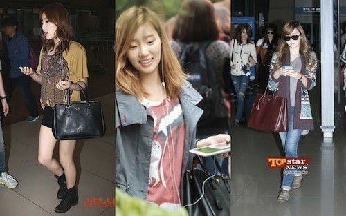 Jessica và Taeyeon là đại diện châu Á không hề kém cạnh với những chiếc túi Saffiano đủ màu.