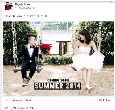 Tấm hình cưới được Phạm Xuân Tiến đăng tải trên trang Fanpage của mình thu hút hơn gần 3000 like
