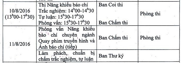 Lịch thi của Học viện Báo chí và Tuyên truyền (Ảnh chụp màn hình)