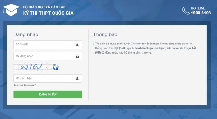 Giao diện website chính thức của Bộ GD&amp;ĐT về kỳ thi THPT Quốc gia 2016.