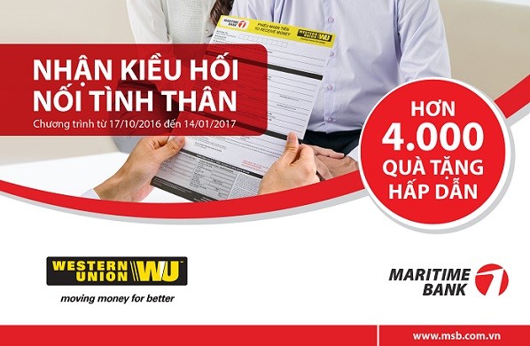 Hàng nghìn quà tặng dành cho các khách hàng nhận và chuyển tiền qua Western Union tại Maritime Bank