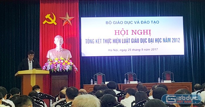 Bộ Giáo dục và Đào tạo đang tổ chức hội nghị tổng kết thực hiện Luật Giáo dục đại học năm 2012. (Ảnh: Thùy Linh)