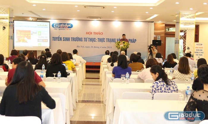 Toàn cảnh hội thảo Tuyển sinh trường Tư thục: Thực trạng và giải pháp do Báo Điện tử Giáo dục Việt Nam tổ chức sáng 26/4/2018 (Ảnh: Lại Cường)