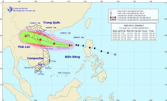 Vị trí và đường đi của cơn bão số 4. Ảnh: Trung tâm Dự báo Khí tượng Thủy văn Quốc gia.