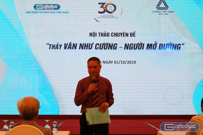 Ngày 1/10, tại Hà Nội, Báo điện tử Giáo dục Việt Nam và Trường trung học cơ sở và trung học phổ thông Lương Thế Vinh tổ chức hội thảo để tưởng nhớ thầy giáo Văn Như Cương - người thầy vĩ đại của rất nhiều thế hệ học sinh. (Ảnh: Đỗ Thơm)