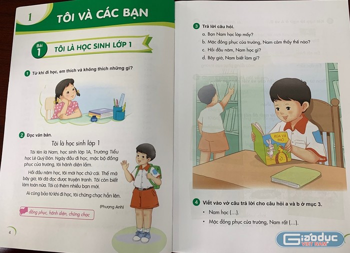 Nội dung một bài trong cuốn sách giáo khoa Tiếng Việt 1 do thầy Bùi Mạnh Hùng làm Tổng chủ biên kiêm chủ biên (Ảnh minh họa: Thùy Linh)